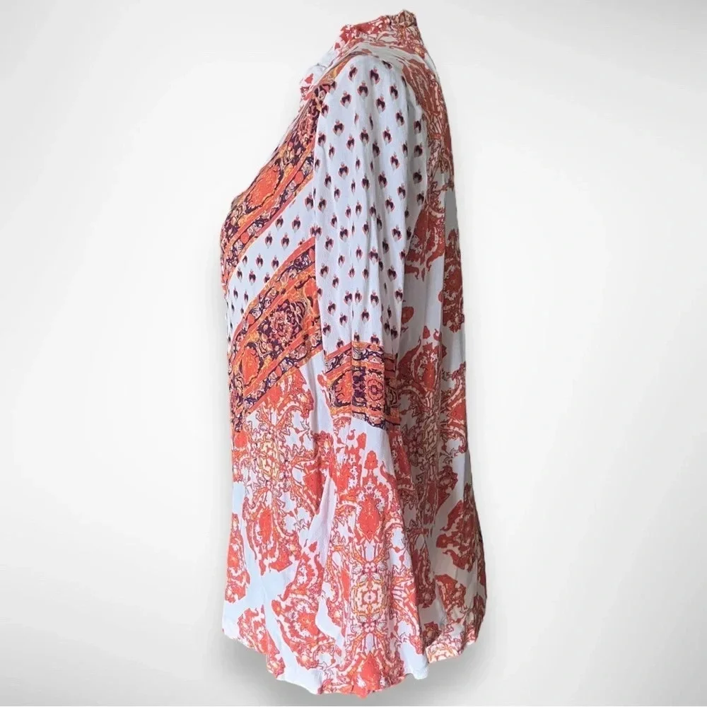 FREE PEOPLE Magic Mystery Boho Orange And Cream Tunic Dress XS‎ | EUC - Picture 3 of 8